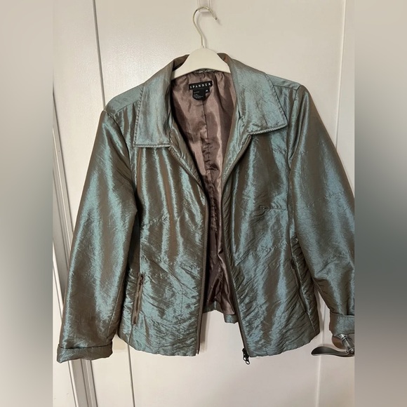 Women’s All Season Coat Spanner Metallic Teal Brown Waist Length Medium Jacket - Picture 2 of 8